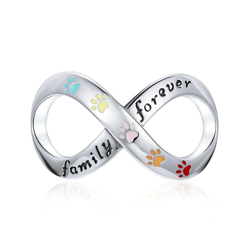 "Family Forever" Paw Prints Sterling Silver Infinity Charm Bead-DUNALI
