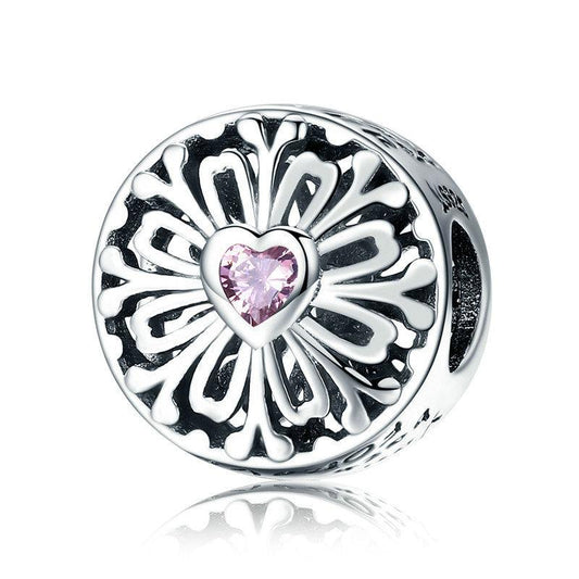 Charm rotondo in argento sterling fiore dell'amicizia