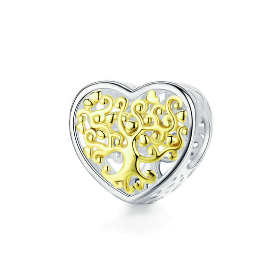 Gold Hollow Tree Of Life Heart-shaped Bead-DUNALI