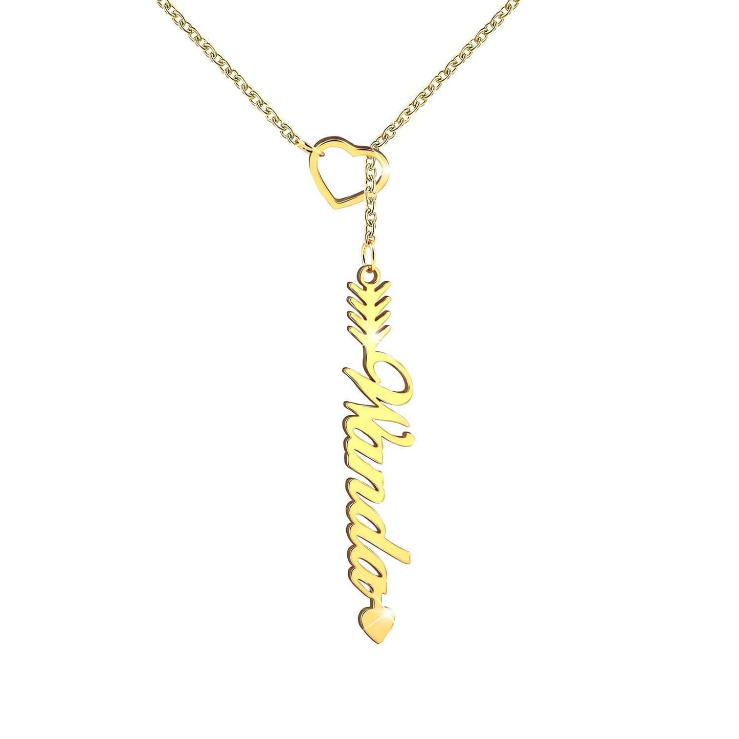 Collana in argento con nome a forma di freccia personalizzata con cuore placcato in oro