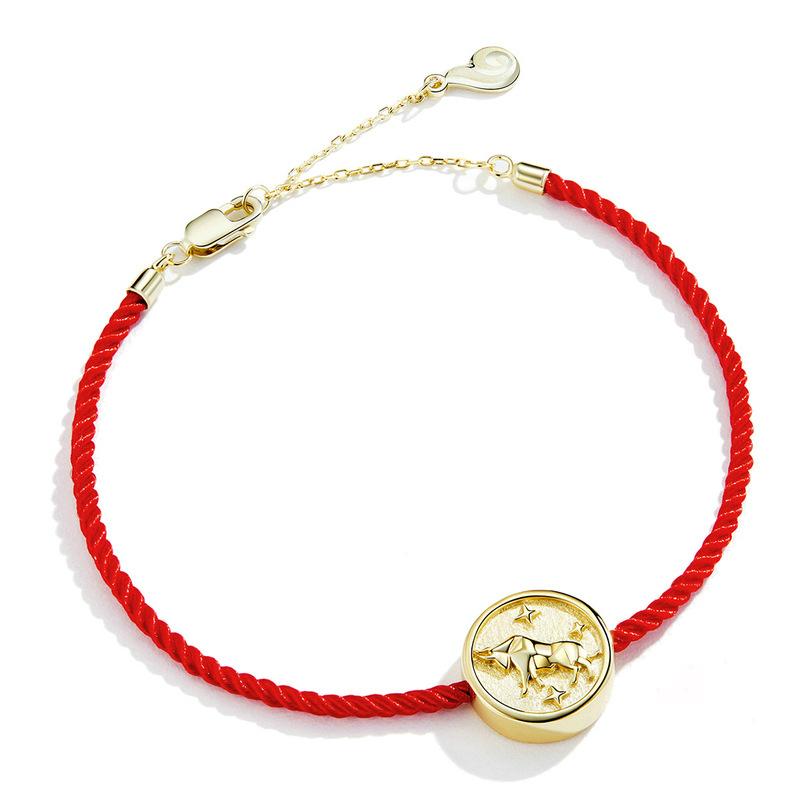 Bracelet Chaîne En Corde Rouge Porte-Bonheur Plaqué Or