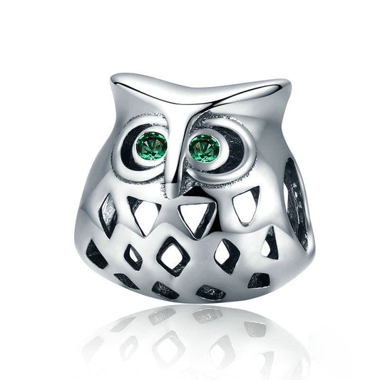 Green Eyed Owl Sterling Silver Charm Bead-DUNALI