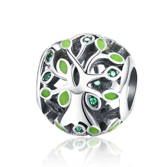 Green Hollow Tree of Life Sterling Silver Charm Bead-DUNALI
