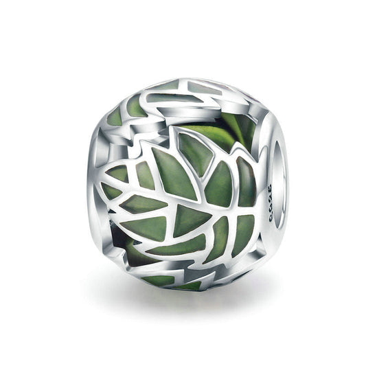 Green Leaf sterling silver hollow Ball Bead-DUNALI