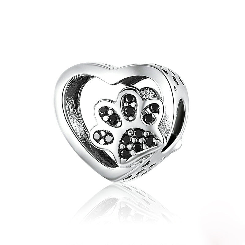 Heart Black Pet Paw Print Bracelet Charm-DUNALI