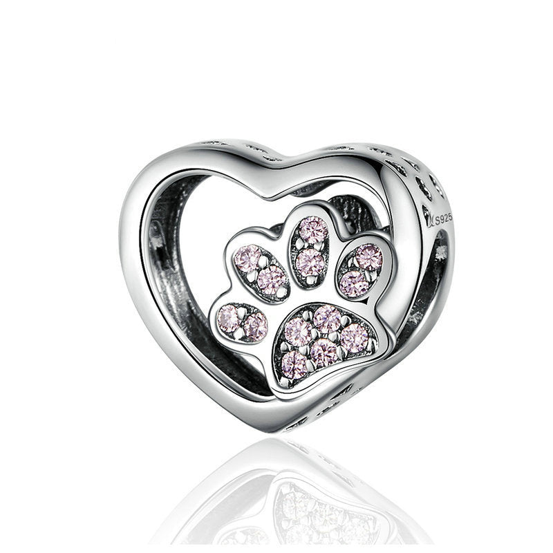 Heart Pet Paw Print Bracelet Charm-DUNALI