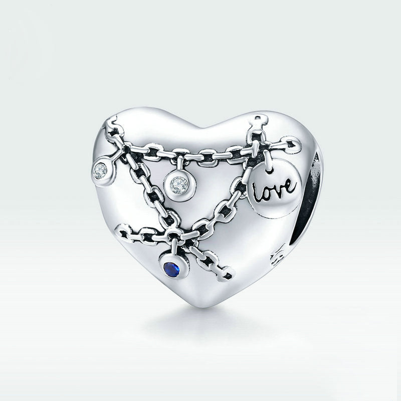 Perla di fascino con catene a forma di cuore in argento sterling