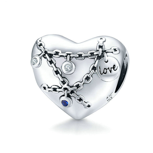 Heart-shaped Chains Sterling Silver Charm Bead-DUNALI