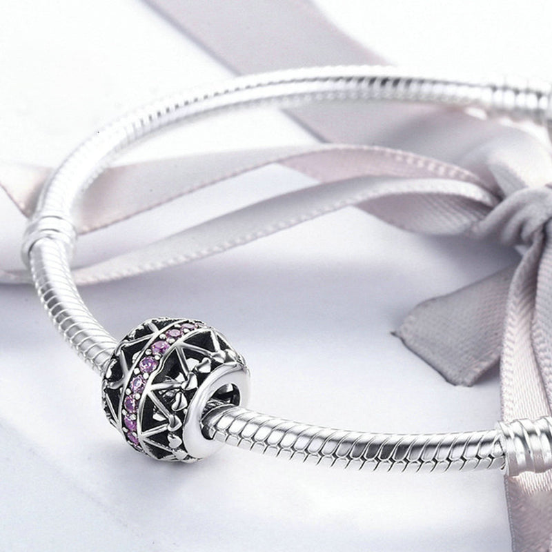 Perle de Charme en Argent Sterling avec Cristal Rose Creux