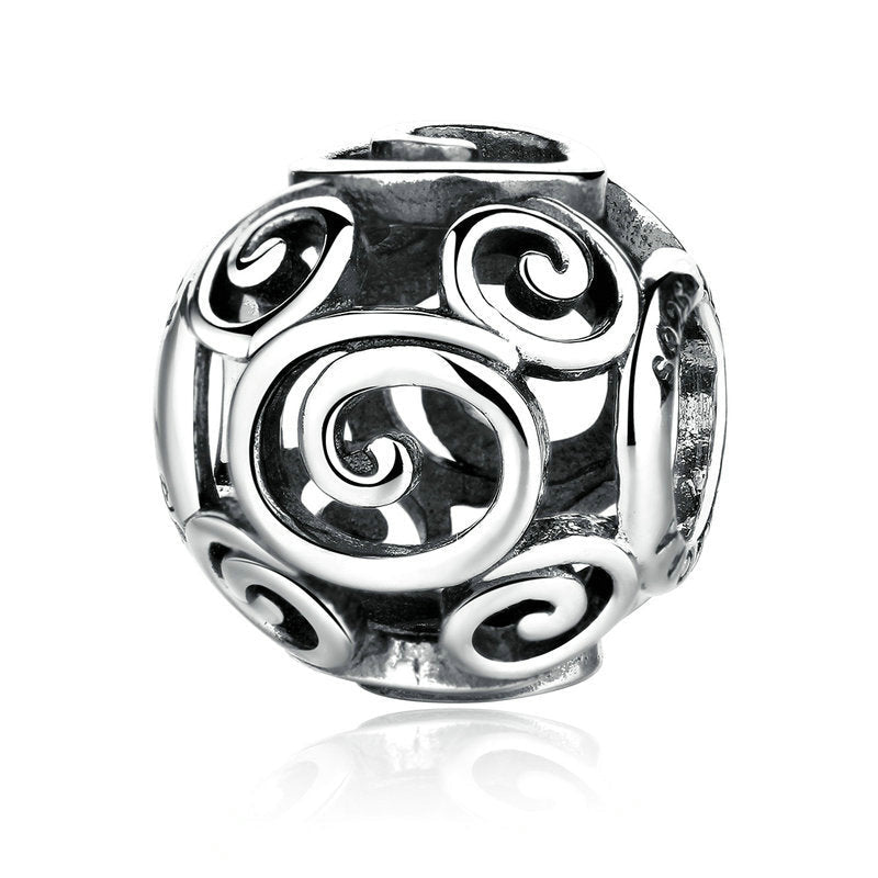 Hollow Swirl Sterling Silver Round Charm Bead-DUNALI