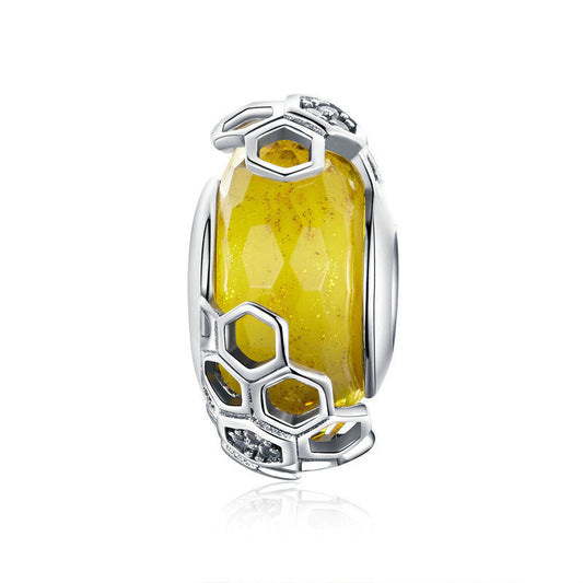Honeycomb Yellow Glass Sterling Silver Charm Bead-DUNALI