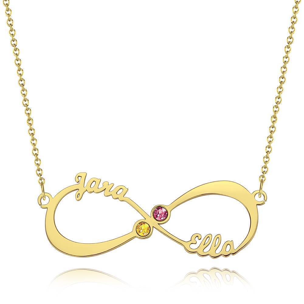 Collana con nome Infinity in argento con pietra portafortuna placcata in oro rosa