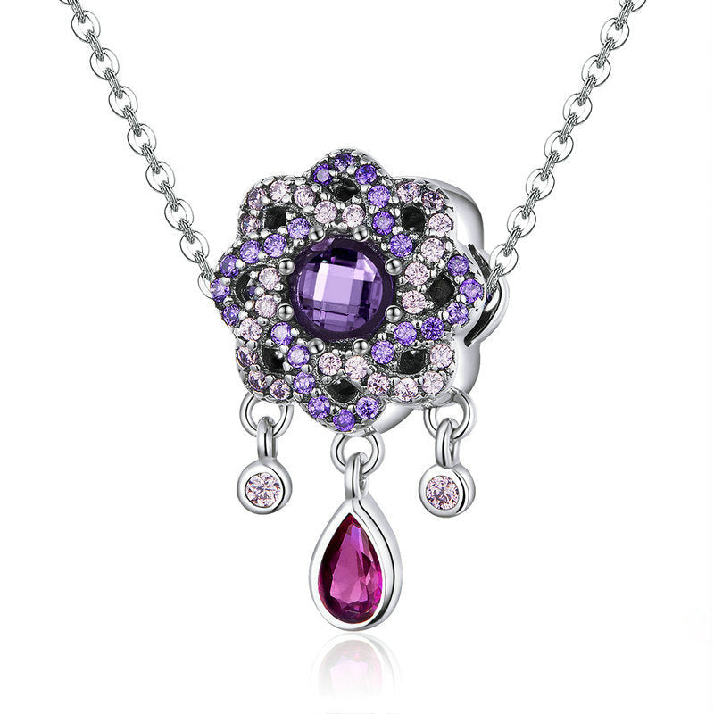 Perle de charme en argent sterling fleurs violettes entrelacées