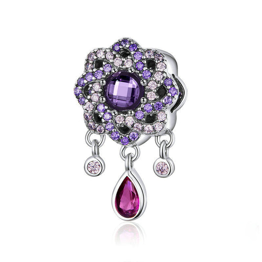 Intertwined Purple Flowers Sterling Silver Charm Bead-DUNALI
