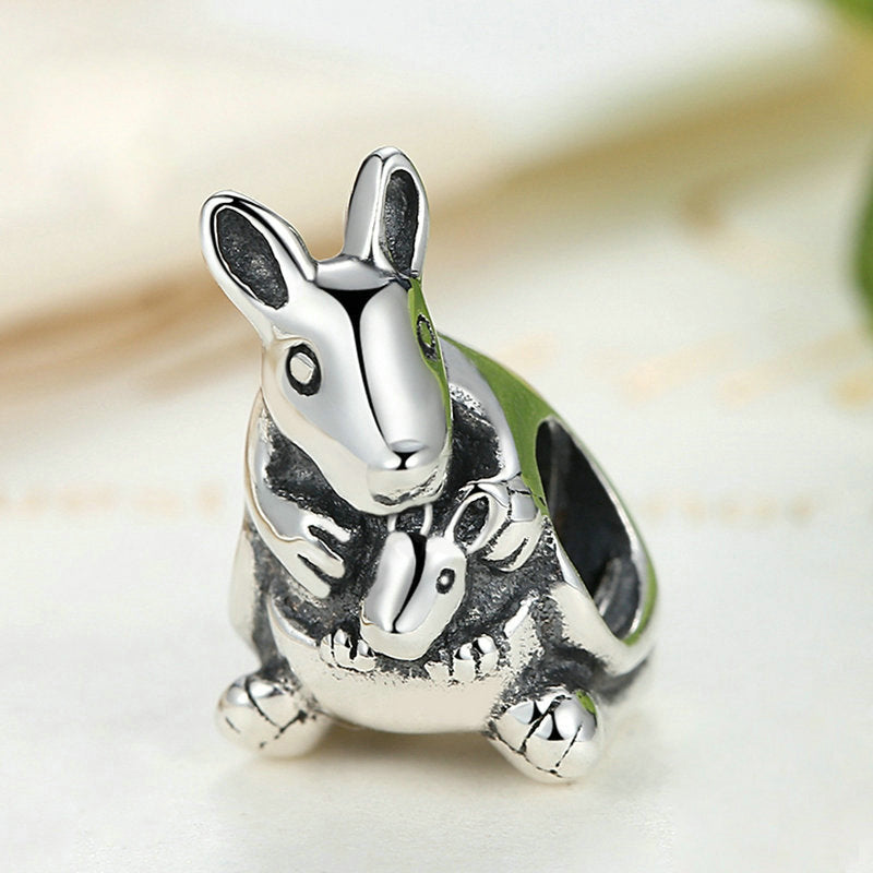 Charm Animaux Kangourou Maman et Bébé en Argent Sterling