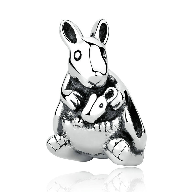 Kangaroo Mom And Baby Sterling Silver Charm Bead-DUNALI