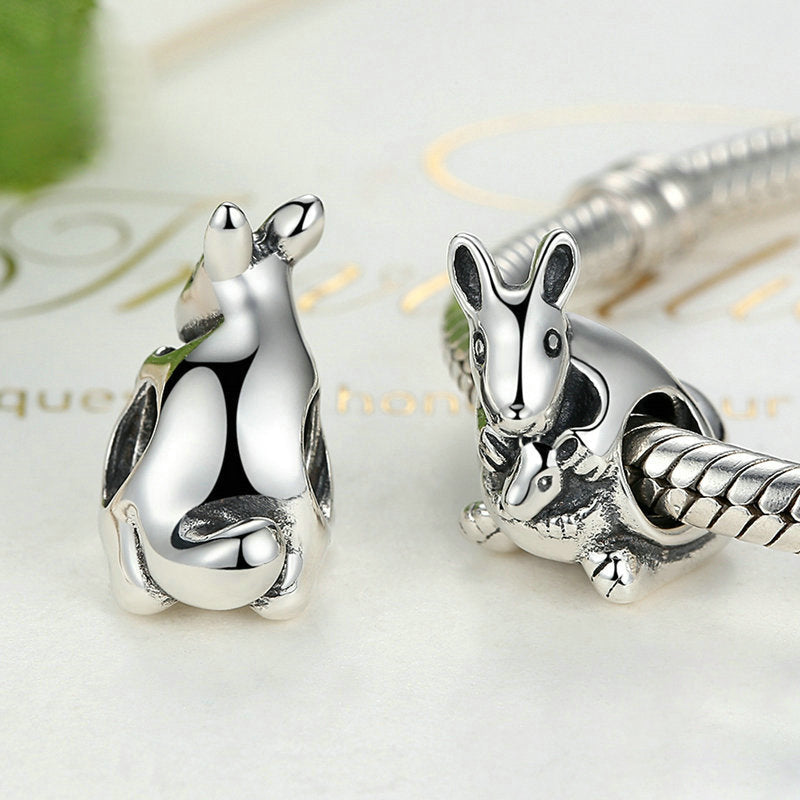 Charm Animaux Kangourou Maman et Bébé en Argent Sterling