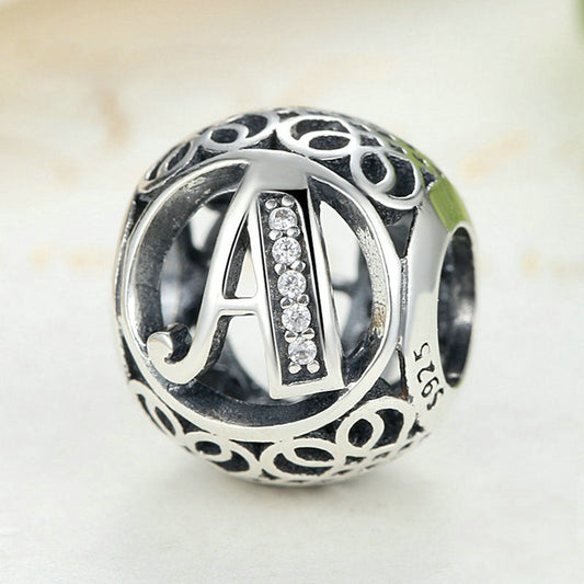 Letter A Sterling Silver Ball Charm Bead-DUNALI
