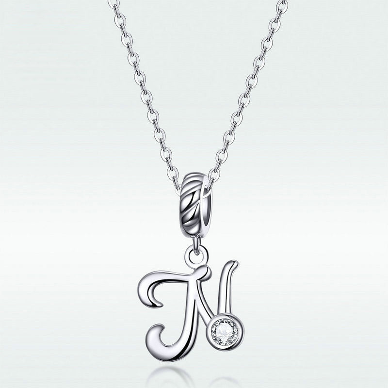 Charm Pendentif Fait Main En Argent Sterling Lettre N