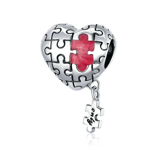 Love Heart Puzzle Sterling Silver Charm Bead-DUNALI