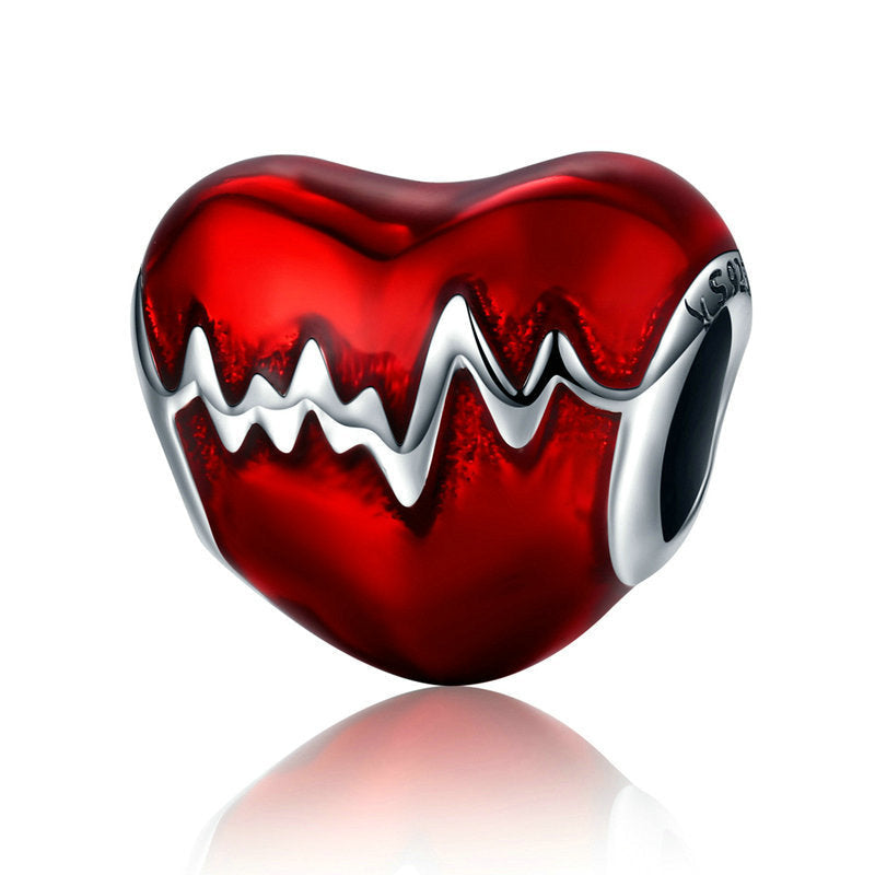 Love Heartbeat Sterling Silver Heart Charm Bead-DUNALI