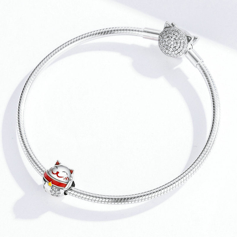 Charm Animaux Chat Chanceux en Argent Sterling