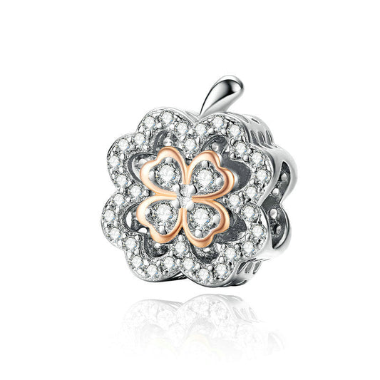 Lucky Clover Sterling Silver Sparkling Charm Bead-DUNALI