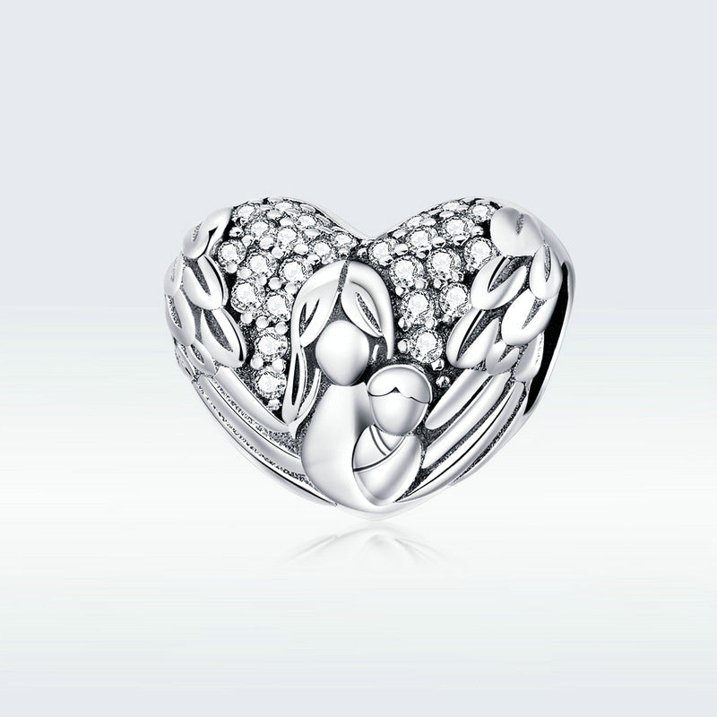 Perla a forma di cuore in argento sterling goffrato con amore materno