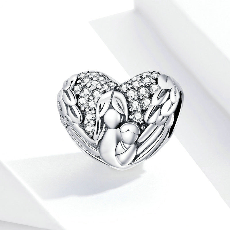 Perla a forma di cuore in argento sterling goffrato con amore materno