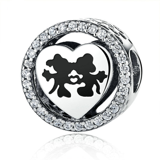 Mickey Minnie Love Couple Heart-shaped Charm Bead-DUNALI