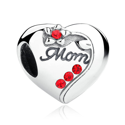 Mom Red Crystal Heart Charm Bracelet Bead-DUNALI
