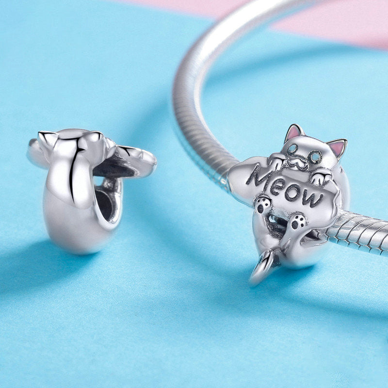 Charm Animaux Méchant Chat Miaou en Argent Sterling