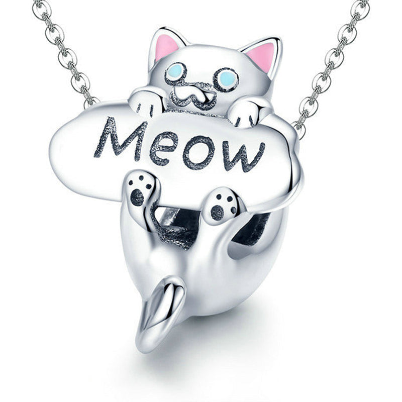 Charm Animaux Méchant Chat Miaou en Argent Sterling