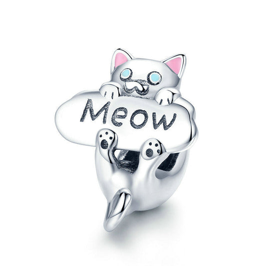 Naughty Cat Meow Sterling Silver Charm Bead-DUNALI