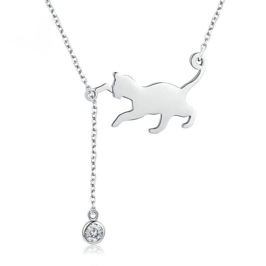 Collana di moda in argento sterling con gattino cattivo