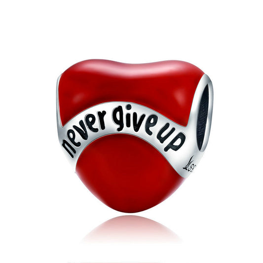 Never Give Up Sterling Silver Red Heart Bead-DUNALI