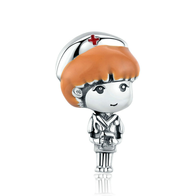 Nurse In White Sterling Silver Handmade Charm Bead-DUNALI