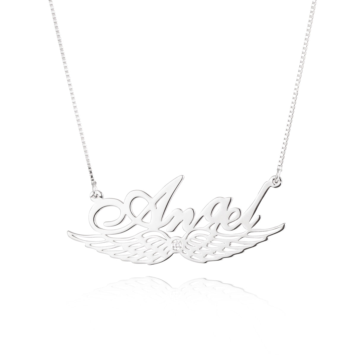 Collana classica con nome in argento sterling con ali d'angelo