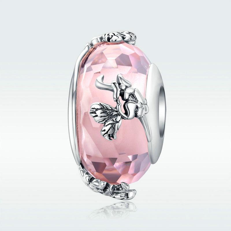 Bracciale Charm Farfalla Rosa in Vetro di Murano
