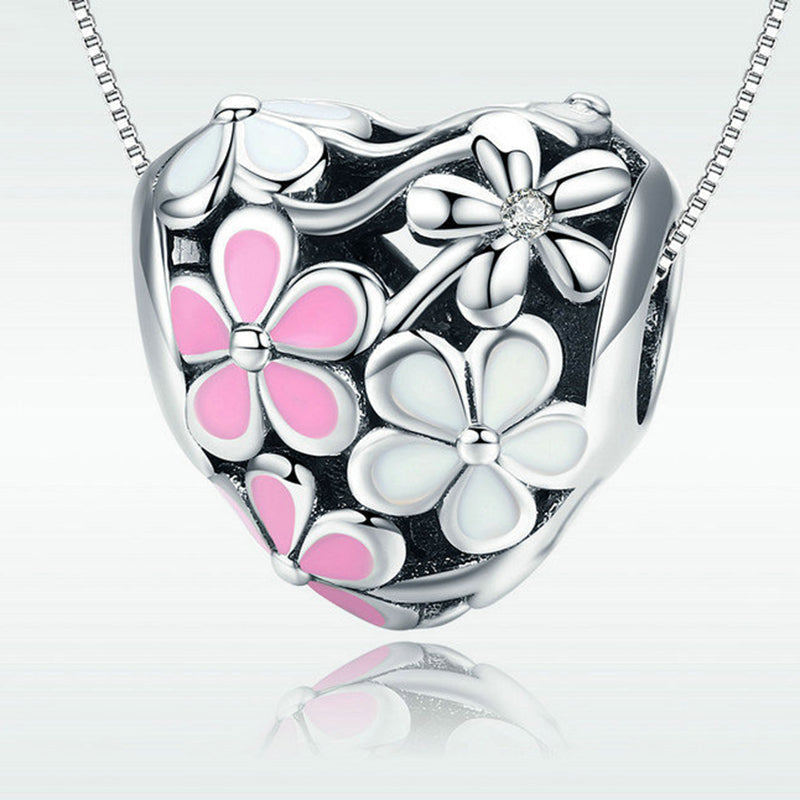 Perla di fascino in argento sterling con margherita rosa