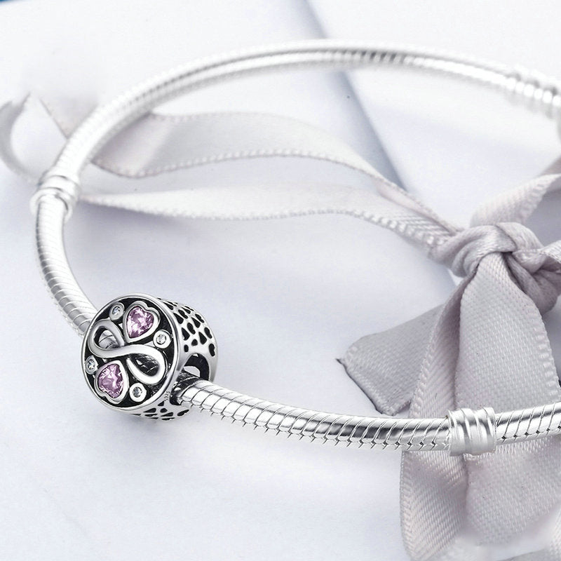 Perle ronde en argent sterling coeur d'amour rose