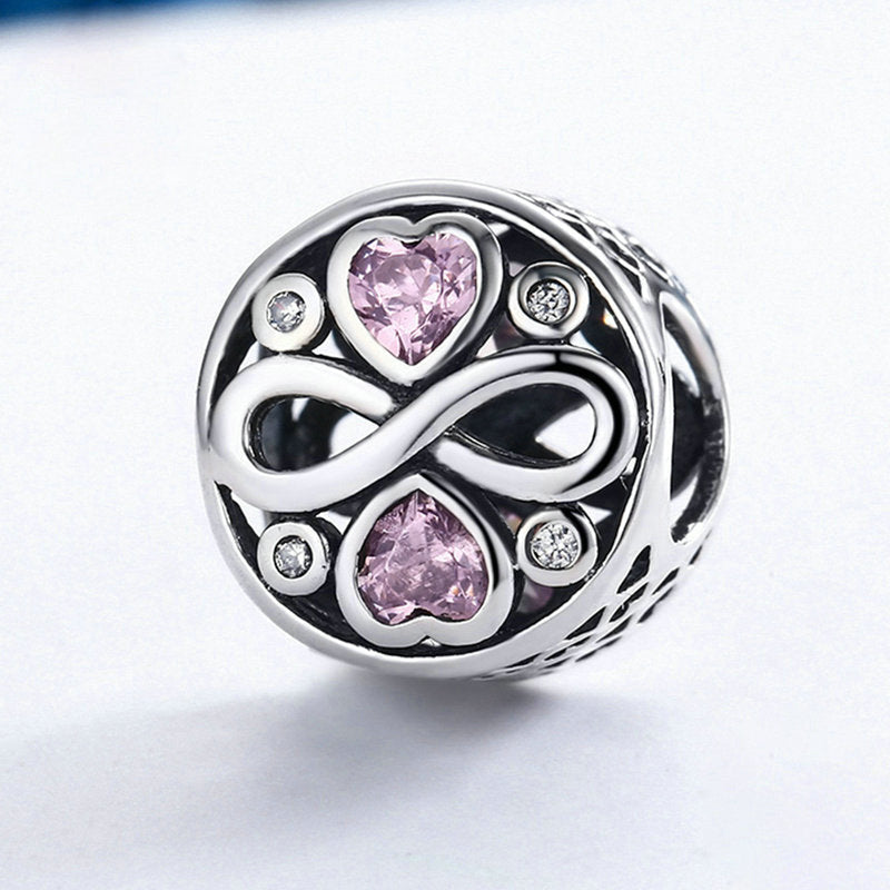 Perle ronde en argent sterling coeur d'amour rose