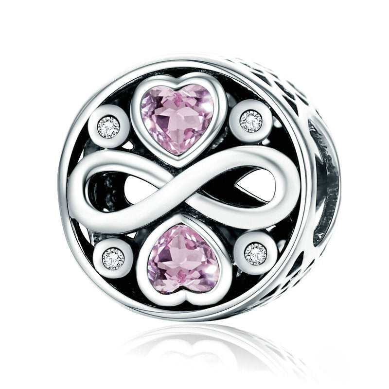 Pink Love Heart Sterling Silver Round Bead-DUNALI