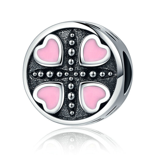 Pink Love Sterling Silver Round Charm Bead-DUNALI