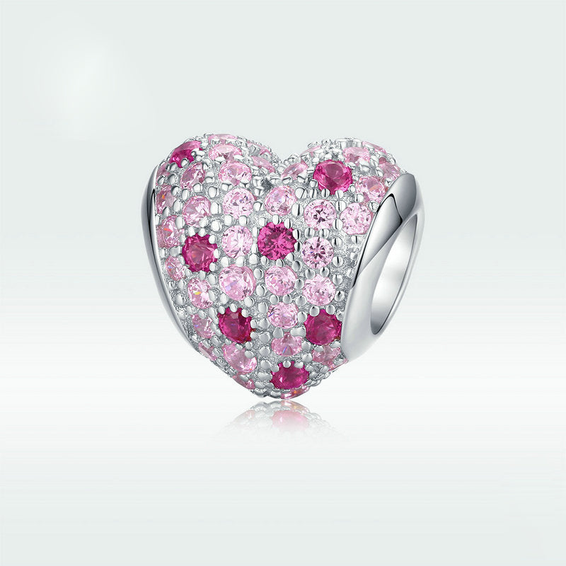 Perla di fascino cuore in argento sterling rosa scintillante