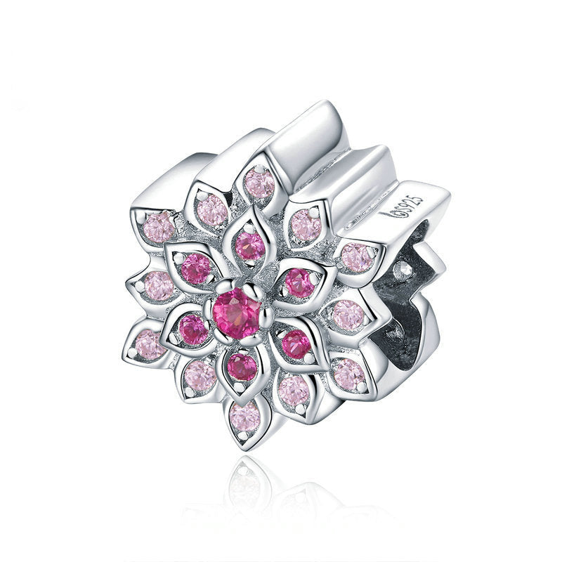 Pink Sparkling Lotus Sterling Silver Charm Bead-DUNALI