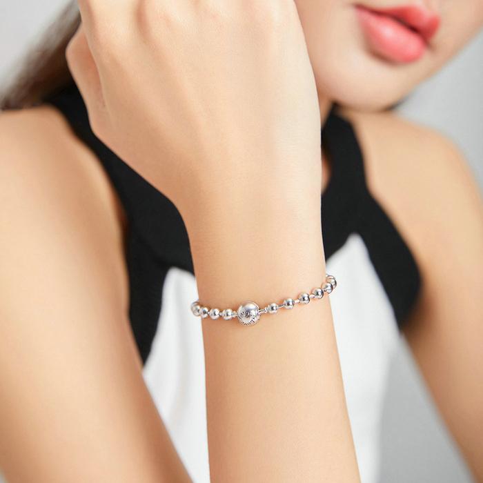 Bracciale a catena con perline rotonde in argento sterling stile punk