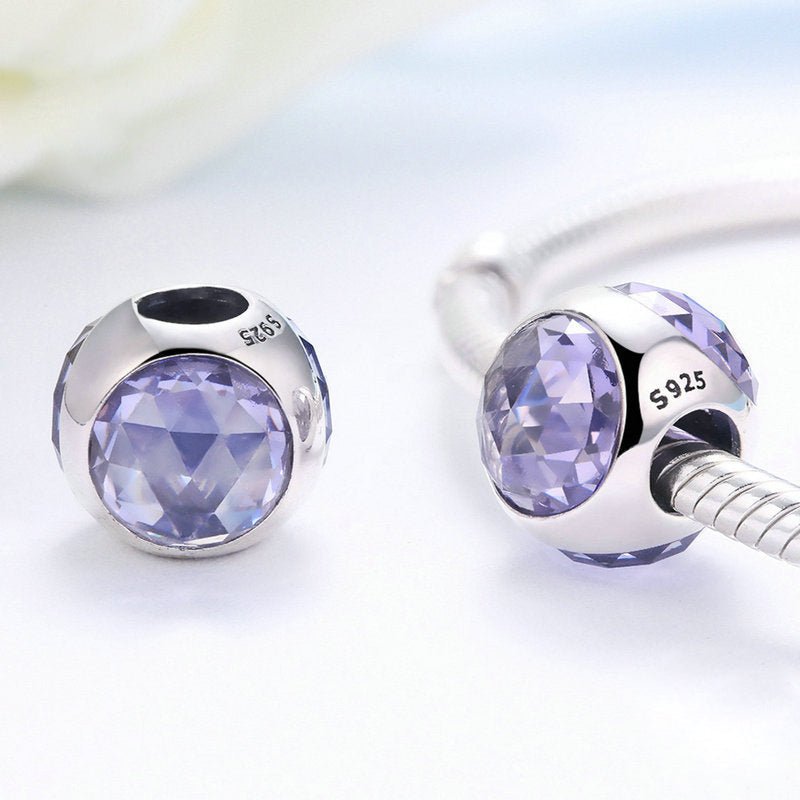 Perle boule de charme en argent sterling émail violet