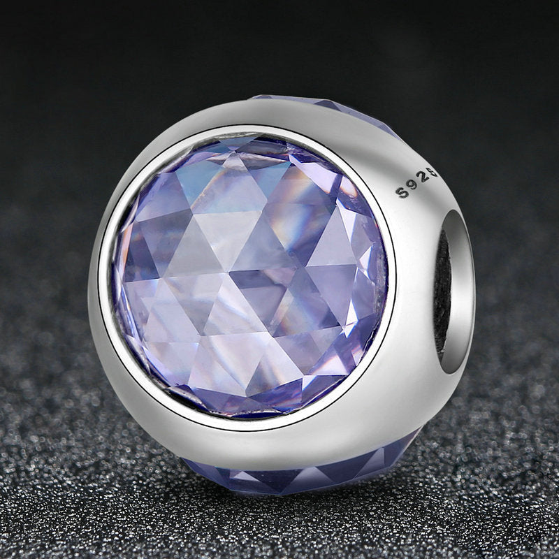 Perle boule de charme en argent sterling émail violet