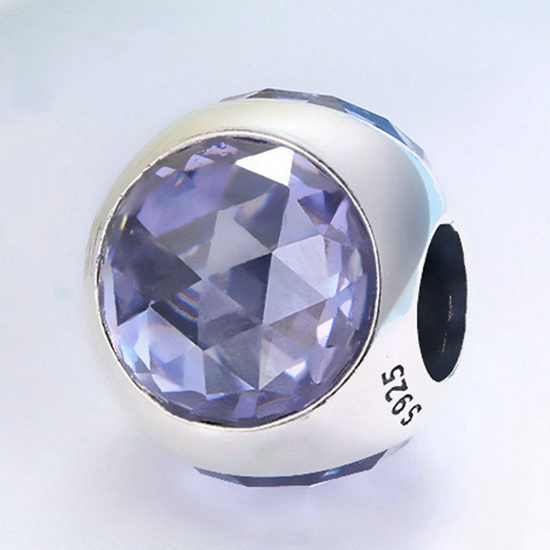 Perle boule de charme en argent sterling émail violet